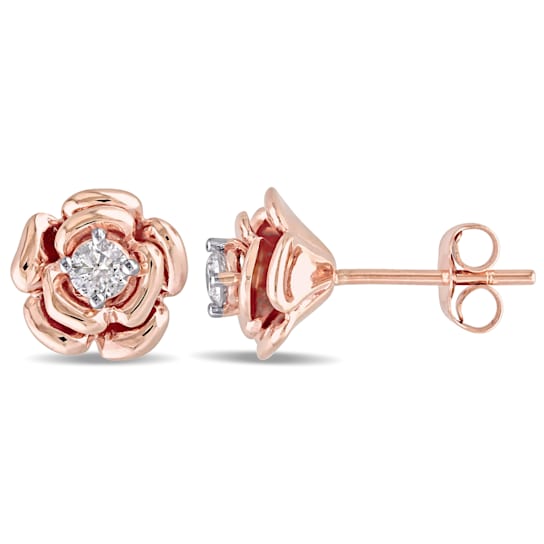 1/5 CT TW Diamond Floral Stud Earrings in 10k Rose Gold