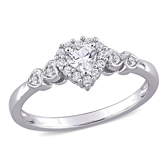 3/8 CT TGW Created White Sapphire and Diamond Accent Heart Ring in
Sterling Silver