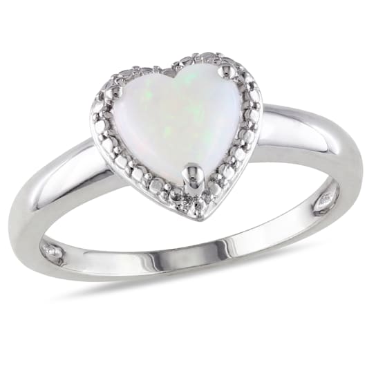 7/8 CT TGW Opal Heart Halo Ring in Sterling Silver