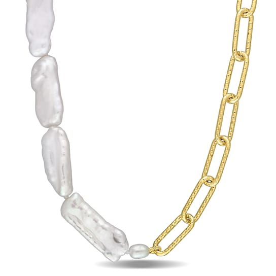 5-7 MM Freshwater Cultured Pearl Link Chain Necklace in 18K Yellow Gold
Over Sterling Silver