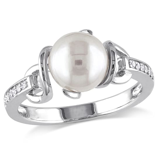 8-8.5MM Freshwater Cultured Pearl and Diamond Twist Ring in Sterling Silver