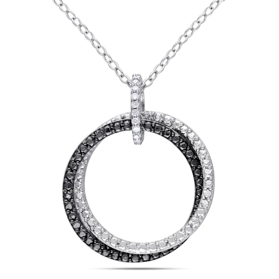 Diamond Circle Pendant with Chain in Sterling Silver with Black Rhodium
