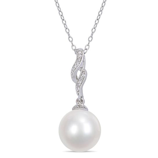 11-12MM Freshwater Cultured Pearl and Diamond Twist Pendant with Chain
in Sterling Silver