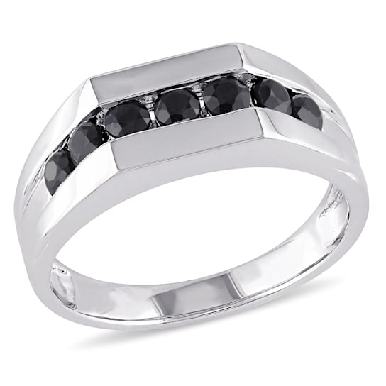1 3/8 CT TGW BLACK SAPPHIRE MENS RING IN STERLING SILVER