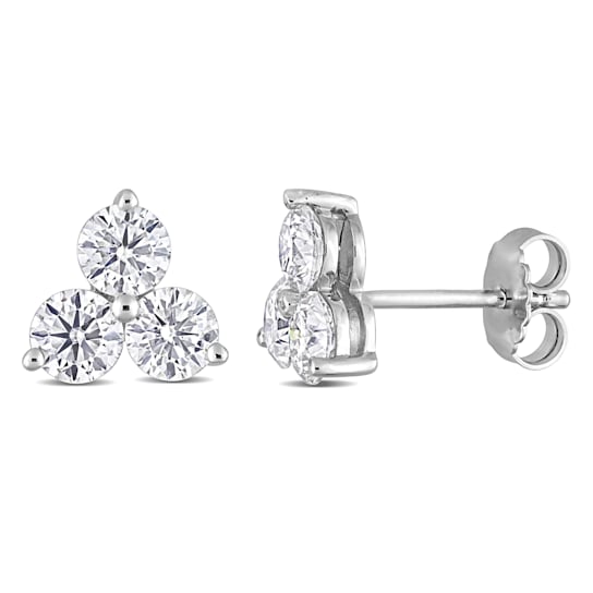 2 1/6 CT DEW Created Moissanite Three-Stone Stud Earrings in Sterling Silver