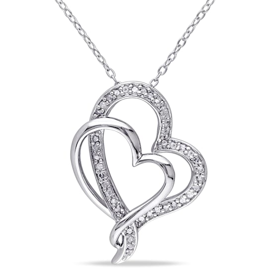 1/4 CT TW Diamond Interlocking Heart Pendant with Chain in Sterling Silver