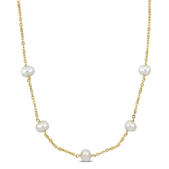 9-10 MM Freshwater Cultured Pearl Necklace in 18K Yellow Gold Over
Sterling Silver