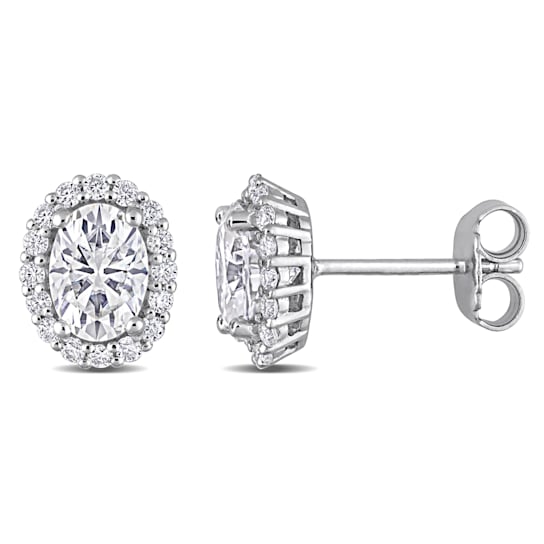 2 1/3 CT DEW Created Moissanite Oval Halo Stud Earrings in Sterling Silver