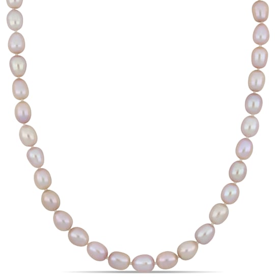 8-9mm Freshwater Cultured Pink Pearl Necklace in Sterling Silver