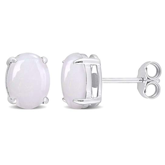 2 CT TGW Oval Opal Stud Earrings in Sterling Silver