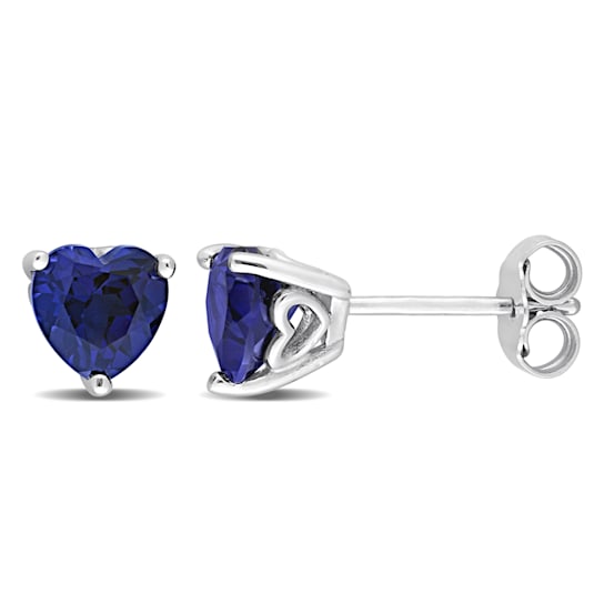 1 4/5 CT TGW Heart Shape Created Blue Sapphire Stud Earrings in Sterling Silver