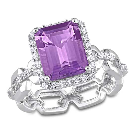 3 1/2 CT TGW Amethyst and Topaz Halo Link Ring in Sterling Silver