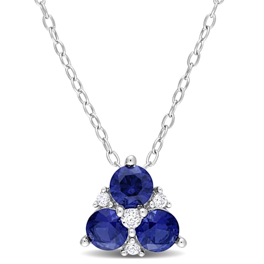 1 1/2 CT TGW Created Blue and White Sapphire 3-Stone Pendant with Chain
in Sterling Silver