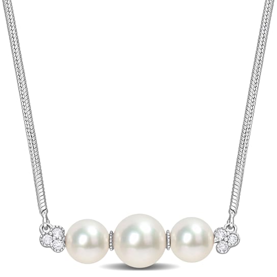 6-7.5MM Freshwater Cultured Pearl and 1/5 CT TGW Topaz Bar Necklace in
Sterling Silver