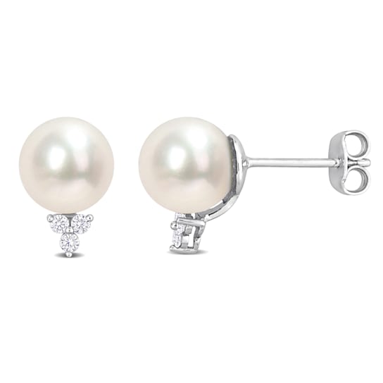 8-8.5 MM Freshwater Cultured Pearl and 1/8 CT TW Diamond Stud Earrings
in Sterling Silver