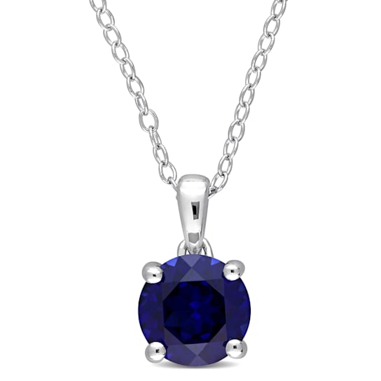 1 5/8 CT TGW Created Blue Sapphire Solitaire Pendant with Chain in
Sterling Silver