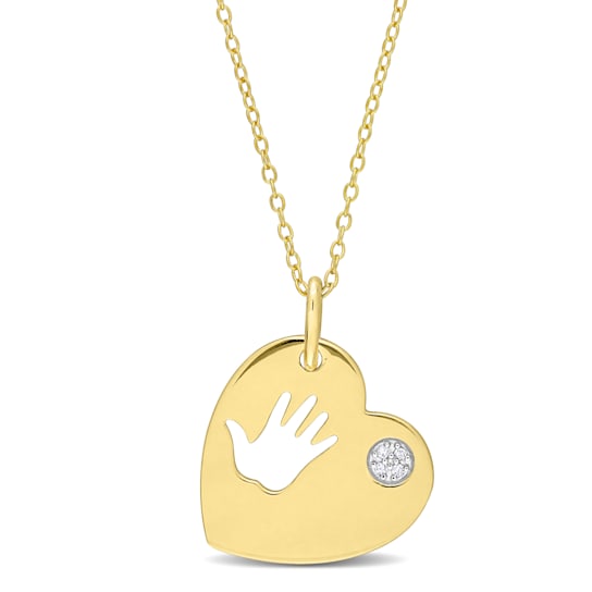 Diamond Accent Hand Heart Charm with Chain in Yellow Plated Sterling Silver