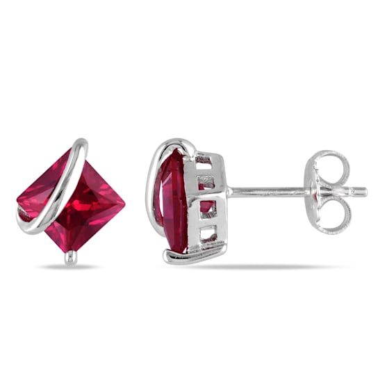 2-1/3ctw Created Ruby Stud Earrings in Sterling Silver