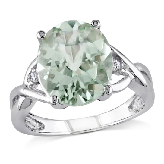 4 1/3 CT TGW Green Quartz and Diamond Accent Ring in Sterling Silver