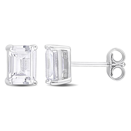 3 1/5 CT TGW Octagon Created White Sapphire Stud Earrings in Sterling Silver