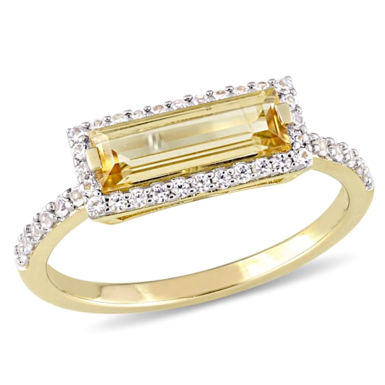 1.54 CT TGW Citrine and White Sapphire Halo Ring in 18K Yellow Gold Over
Sterling Silver