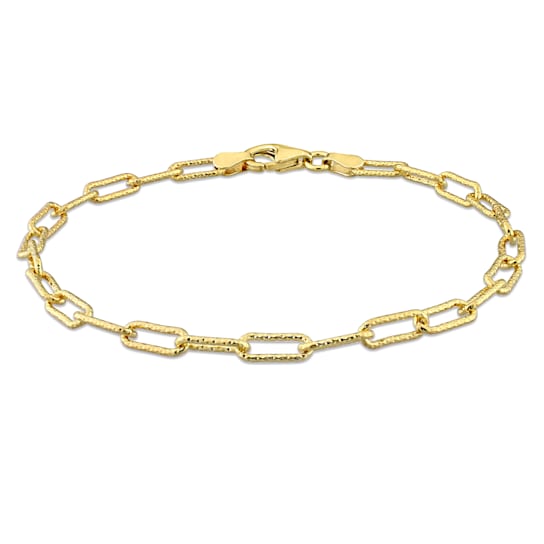 3.5MM Fancy Paperclip Chain Bracelet in 18K Yellow Gold Over Sterling Silver