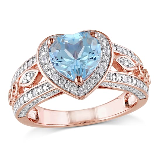 2 CT TGW Sky Blue Topaz and 1/10 CT TW Diamond Heart Ring in Rose Plated
Sterling Silver