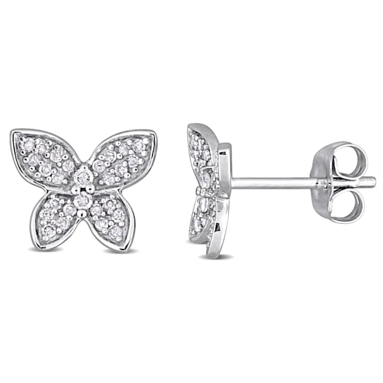 1/5 CT TDW Diamond Butterfly Stud Earrings in 10k White Gold