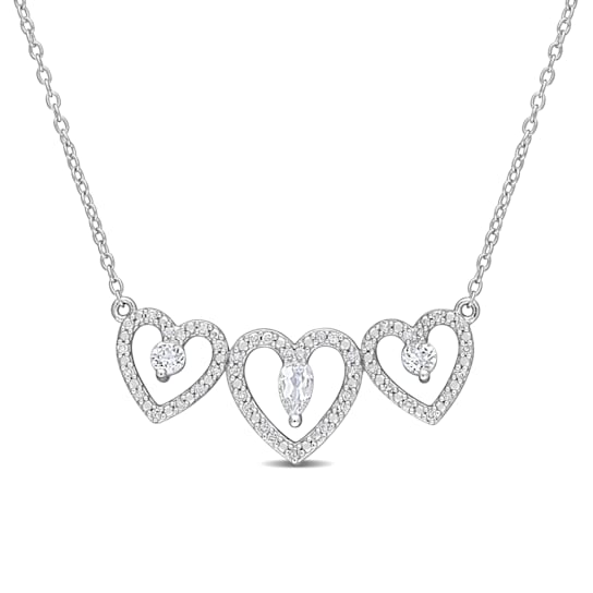 1/2 CT TGW White Topaz and 1/5 CT TW Diamond Triple Heart Necklace in
Sterling Silver