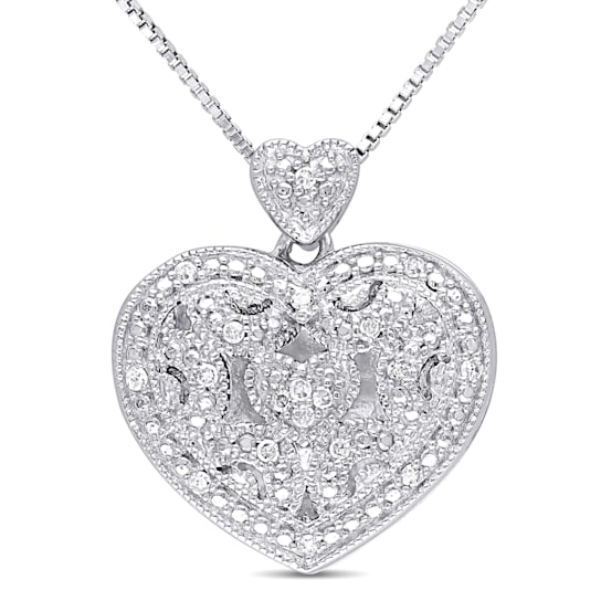 Diamond Heart Locket Pendant with Chain in Sterling Silver