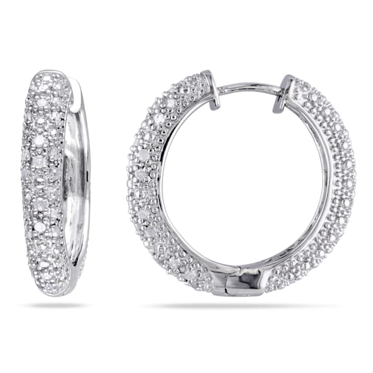 1/2 CT TW Diamond Hoop Earrings in Sterling Silver