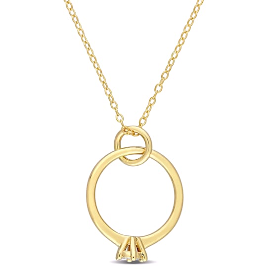 Promise Ring Charm Diamond Accent Pendant with Chain in Yellow Plated
Sterling Silver