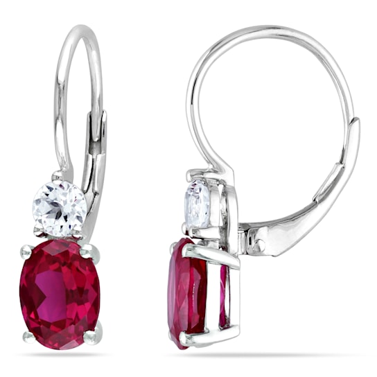 4-5/8ctw Created Ruby and Created White Sapphire Earrings in Sterling Silver