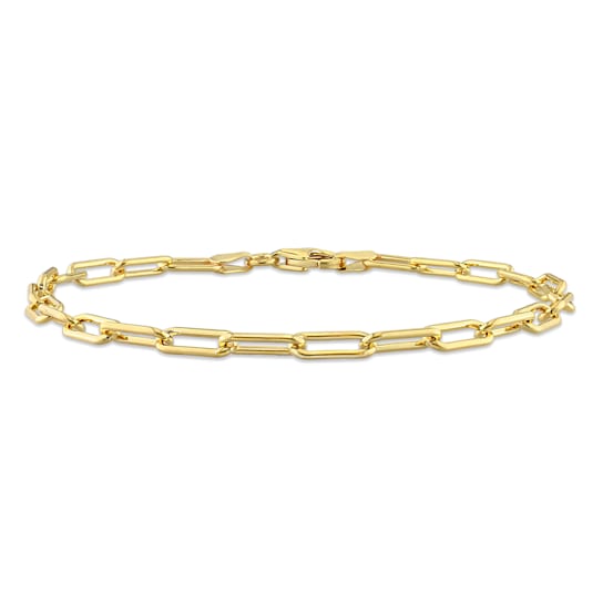 3.5MM Polished Paperclip Chain Bracelet in 18K Yellow Gold Over Sterling Silver
