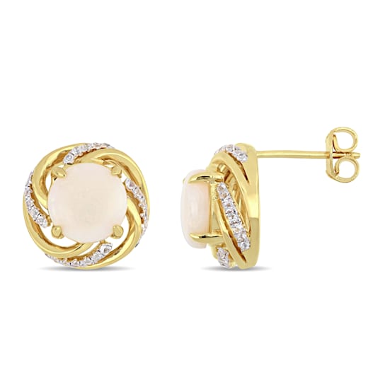 2 3/4 CT TGW Opal and White Topaz Interlaced Swirl Stud Earrings in
Yellow Plated Sterling Silver