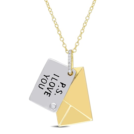Diamond Accent Letter Envelope "I Love You" Pendant with Chain
in Yellow Plated Sterling Silver