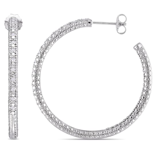 1/4 CT TW Diamond Hoop Earrings in Sterling Silver