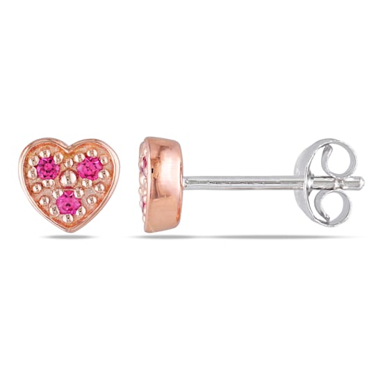 1/10 CT TGW Created Pink Sapphire Child's Stud Earrings in 2-Tone
Sterling Silver
