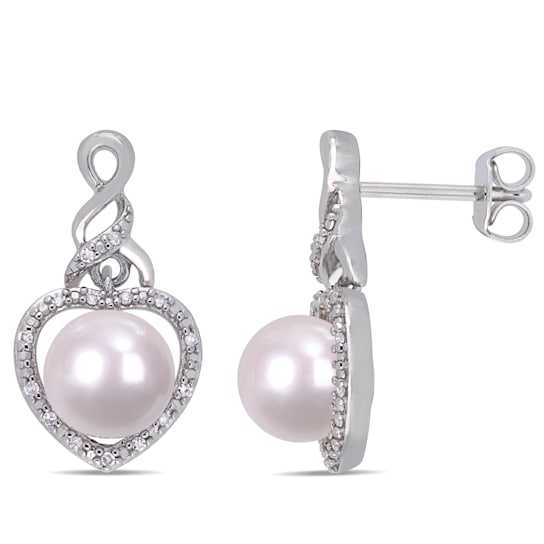 7-7.5 MM Freshwater Cultured Pearl and 1/10 CT TW Diamond Heart Drop
Earrings in Sterling Silver