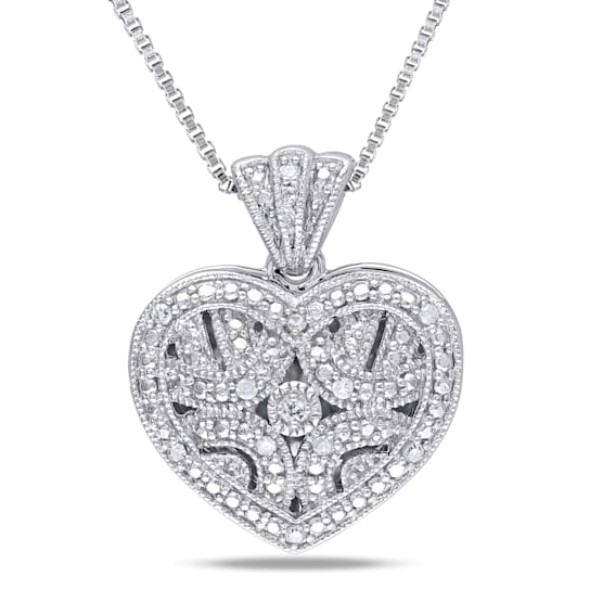Diamond Heart Locket Pendant with Chain in Sterling Silver