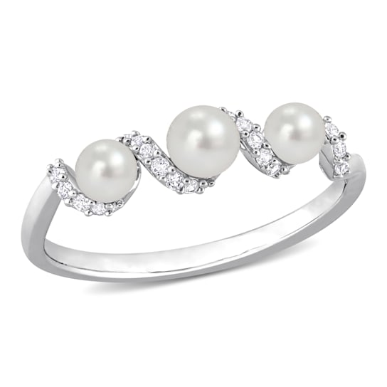 3-4MM Freshwater Cultured Pearl and 1/4 CT TGW Created White Sapphire
Swirl Ring in Sterling Silver