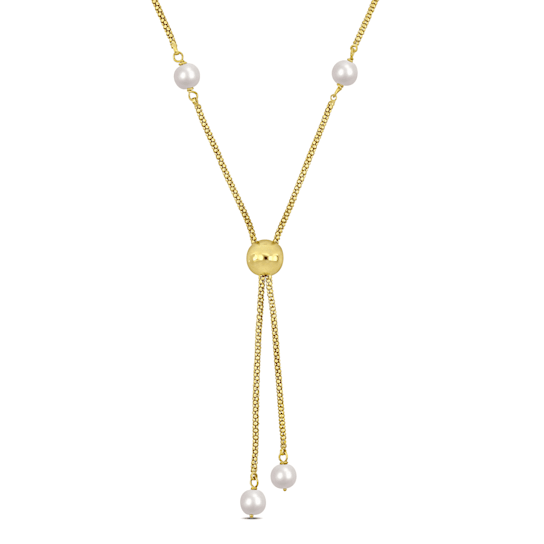 6-7 MM Freshwater Cultured Pearl Tassel Necklace in 18K Yellow Gold Over
Sterling Silver