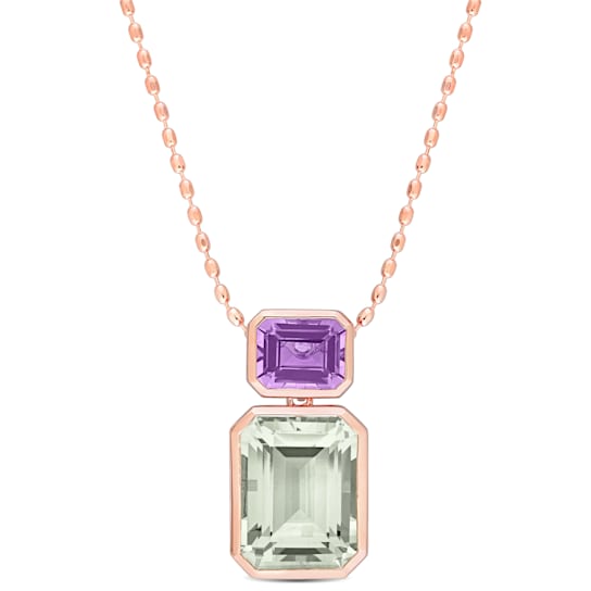 20 1/8 CT TGW Green Quartz and Rose de France Pendant with Chain in Rose
Plated Sterling Silver
