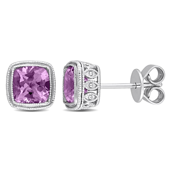 1 3/4 CT TGW Cushion Amethyst Stud Earrings in Sterling Silver