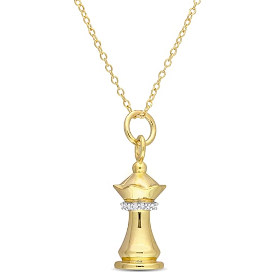 Queen Chess Charm Diamond Accent Pendant with Chain in Yellow Plated
Sterling Silver