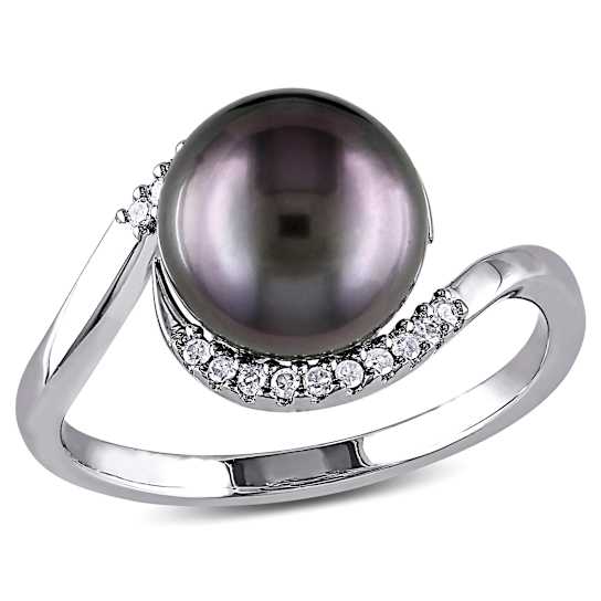9-9.5MM Black Tahitian Pearl and 1/10 CT TW Diamond Curlicue Ring in
Sterling Silver