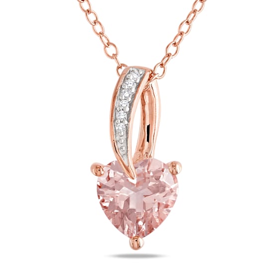 1 1/10 CT TGW Morganite and Diamond Accent Heart Pendant with Chain in
Rose Plated Sterling Silver