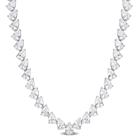 39 1/2 CT TGW Created White Sapphire Tennis Necklace in Sterling Silver