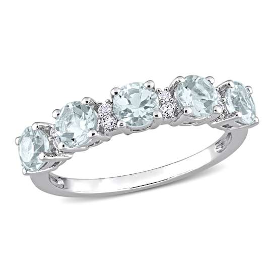 1 3/8 CT TGW Aquamarine and White Topaz Semi-Eternity Ring in Sterling Silver