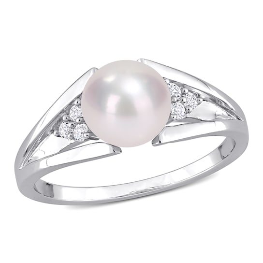 7-7.5MM Freshwater Cultured Pearl and Diamond Accent Split-Shank Ring in
Sterling Silver
